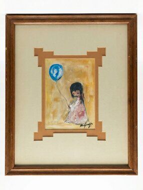 Vintage Ted DeGrazia "Girl with Balloon" Art - Southwest Pattern Mat 9x11